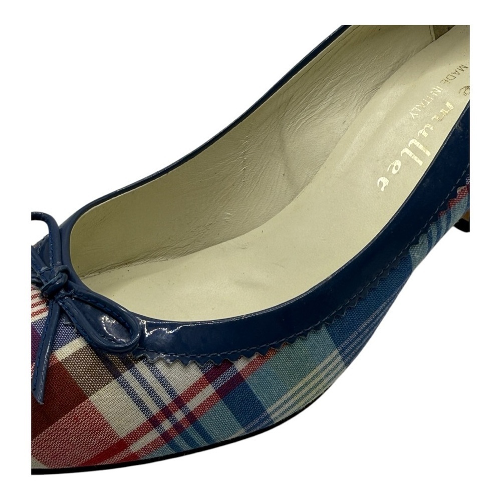 Bettye Muller Plaid Heels with Blue Bow Trim Retro 38.5 (US 8) - Picture 5 of 12